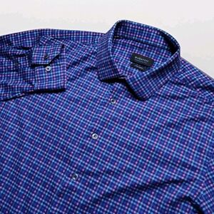 Bugatchi Shirt Mens XL Polo Ooohcotton Tech 8 Way Stretch Performance Check